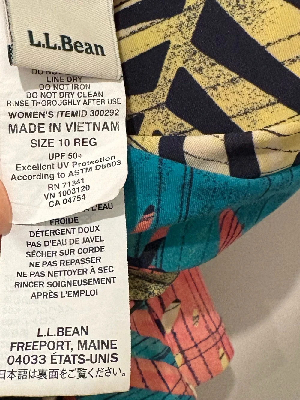 L.L. Bean UPF 50 Tankini Top Print Tropical Palm Leaf Adjustable Straps Cups 10
